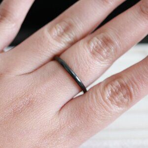 B2 2mm Men/Women Round Edge Black Wedding Band Ring Stainless Steel